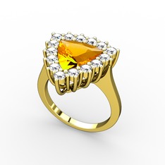 Pralia Yüzük - Sitrin ve beyaz zirkon 8 ayar altın yüzük #18438hw