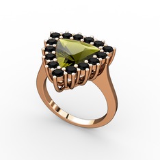 Peridot ve siyah zirkon 18 ayar rose altın yüzük