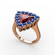 Garnet ve lab safir 14 ayar rose altın yüzük
