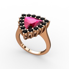 Rodolit garnet ve siyah zirkon 18 ayar rose altın yüzük