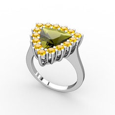 Pralia Yüzük - Peridot ve sitrin 18 ayar beyaz altın yüzük #194evwk