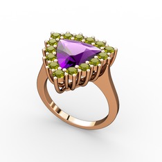 Pralia Yüzük - Ametist ve peridot 14 ayar rose altın yüzük #19bzcem