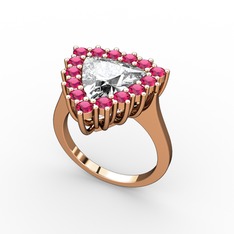 Pralia Yüzük - Beyaz zirkon ve rodolit garnet 14 ayar rose altın yüzük #19joz7u
