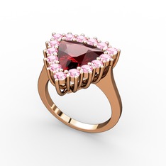 Garnet ve pembe kuvars 18 ayar rose altın yüzük