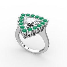 Pralia Yüzük - Beyaz zirkon ve kök zümrüt 18 ayar beyaz altın yüzük #19zulop