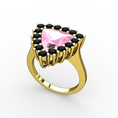 Pralia Yüzük - Pembe kuvars ve siyah zirkon 8 ayar altın yüzük #1a02419