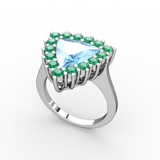 Pralia Yüzük - Akuamarin ve yeşil kuvars 14 ayar beyaz altın yüzük #1addons