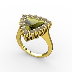 Peridot ve dumanlı kuvars 925 ayar altın kaplama gümüş yüzük