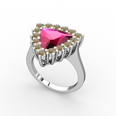 Pralia Yüzük - Rodolit garnet ve dumanlı kuvars 8 ayar beyaz altın yüzük #1c2apjv