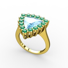 Akuamarin ve yeşil kuvars 8 ayar altın yüzük