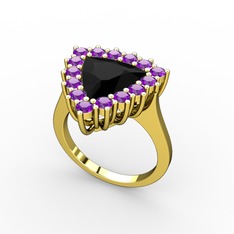 Pralia Yüzük - Siyah zirkon ve ametist 8 ayar altın yüzük #1chpo5q