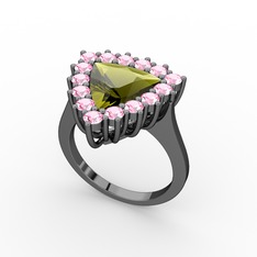 Pralia Yüzük - Peridot ve pembe kuvars 925 ayar siyah rodyum kaplama gümüş yüzük #1cil8bw