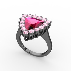 Pralia Yüzük - Rodolit garnet ve pembe kuvars 925 ayar siyah rodyum kaplama gümüş yüzük #1crssyj