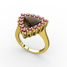 Dumanlı kuvars ve garnet 14 ayar altın yüzük