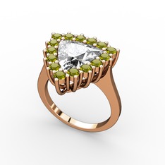 Beyaz zirkon ve peridot 18 ayar rose altın yüzük