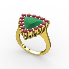 Kök zümrüt ve kök yakut 14 ayar altın yüzük