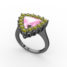 Pralia Yüzük - Pembe kuvars ve peridot 925 ayar siyah rodyum kaplama gümüş yüzük #1dc75m5