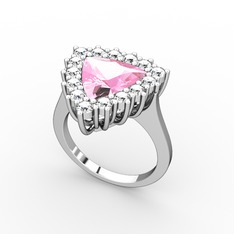 Pembe kuvars ve swarovski 14 ayar beyaz altın yüzük