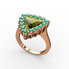 Peridot ve yeşil kuvars 18 ayar rose altın yüzük