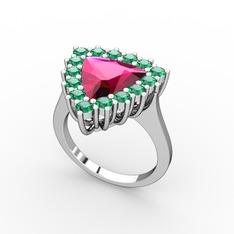 Pralia Yüzük - Rodolit garnet ve yeşil kuvars 8 ayar beyaz altın yüzük #1et2gh0