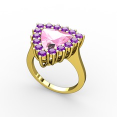 Pralia Yüzük - Pembe kuvars ve ametist 18 ayar altın yüzük #1evwwk