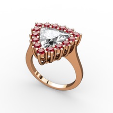Beyaz zirkon ve garnet 8 ayar rose altın yüzük