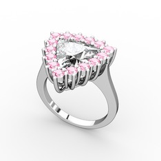 Swarovski ve pembe kuvars 8 ayar beyaz altın yüzük