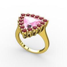 Pralia Yüzük - Pembe kuvars ve kök yakut 925 ayar altın kaplama gümüş yüzük #1hvt923