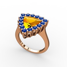 Sitrin ve lab safir 925 ayar rose altın kaplama gümüş yüzük