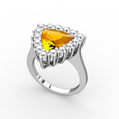 Pralia Yüzük - Sitrin ve beyaz zirkon 18 ayar beyaz altın yüzük #1iv26x4