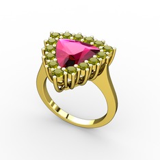Rodolit garnet ve peridot 18 ayar altın yüzük