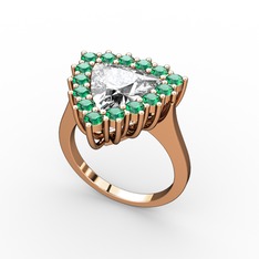 Beyaz zirkon ve yeşil kuvars 14 ayar rose altın yüzük