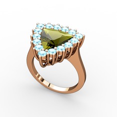 Peridot ve akuamarin 925 ayar rose altın kaplama gümüş yüzük