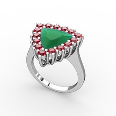 Pralia Yüzük - Kök zümrüt ve garnet 18 ayar beyaz altın yüzük #1kep85s