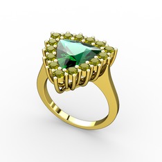 Yeşil kuvars ve peridot 925 ayar altın kaplama gümüş yüzük
