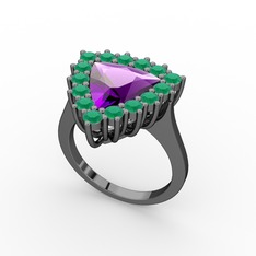 Pralia Yüzük - Ametist ve kök zümrüt 925 ayar siyah rodyum kaplama gümüş yüzük #1lh5pf7
