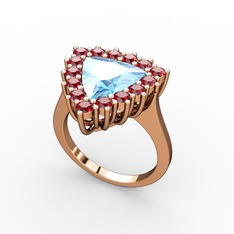 Akuamarin ve garnet 14 ayar rose altın yüzük