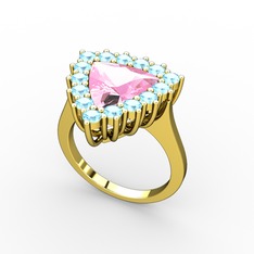 Pralia Yüzük - Pembe kuvars ve akuamarin 14 ayar altın yüzük #1lusclz