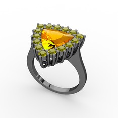 Pralia Yüzük - Sitrin ve peridot 925 ayar siyah rodyum kaplama gümüş yüzük #1mhz2mh