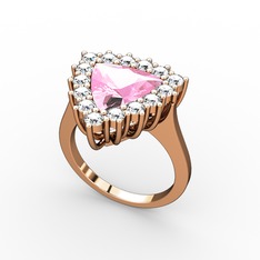 Pembe kuvars ve pırlanta 8 ayar rose altın yüzük (0.9 karat)