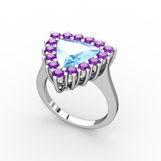 Pralia Yüzük - Akuamarin ve ametist 18 ayar beyaz altın yüzük #1nohmsu
