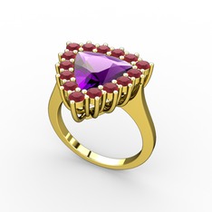 Ametist ve kök yakut 14 ayar altın yüzük