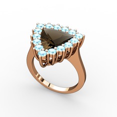 Pralia Yüzük - Dumanlı kuvars ve akuamarin 8 ayar rose altın yüzük #1ohahhn