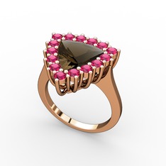 Dumanlı kuvars ve rodolit garnet 14 ayar rose altın yüzük