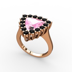 Pralia Yüzük - Pembe kuvars ve siyah zirkon 14 ayar rose altın yüzük #1owcksw