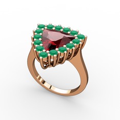 Garnet ve kök zümrüt 8 ayar rose altın yüzük