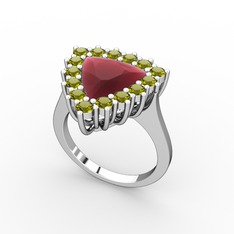 Pralia Yüzük - Kök yakut ve peridot 14 ayar beyaz altın yüzük #1psatr5