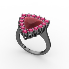 Pralia Yüzük - Kök yakut ve rodolit garnet 925 ayar siyah rodyum kaplama gümüş yüzük #1qp7vp4