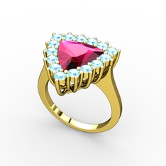 Rodolit garnet ve akuamarin 925 ayar altın kaplama gümüş yüzük