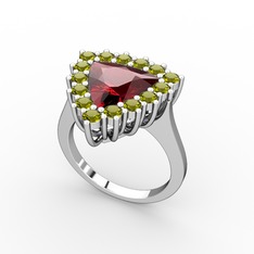 Garnet ve peridot 18 ayar beyaz altın yüzük